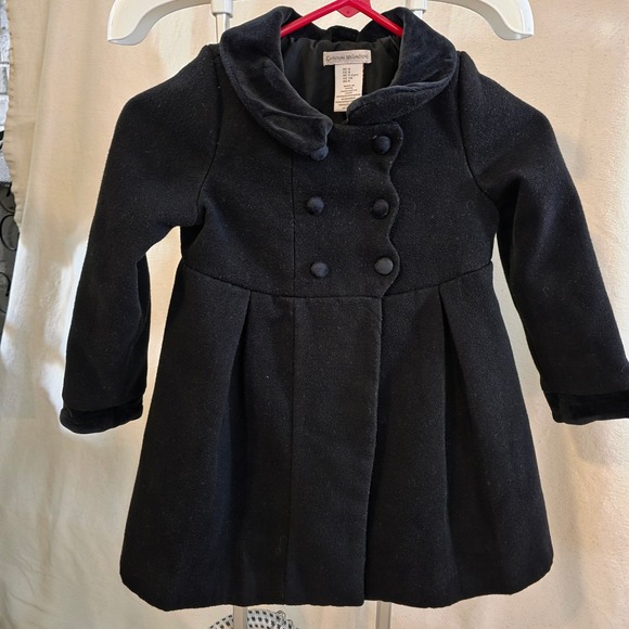 Catherine Malandrino Other - Catherine Malandrino Girls Black Double Breasted Pea Coat Velvet Trim Size 6